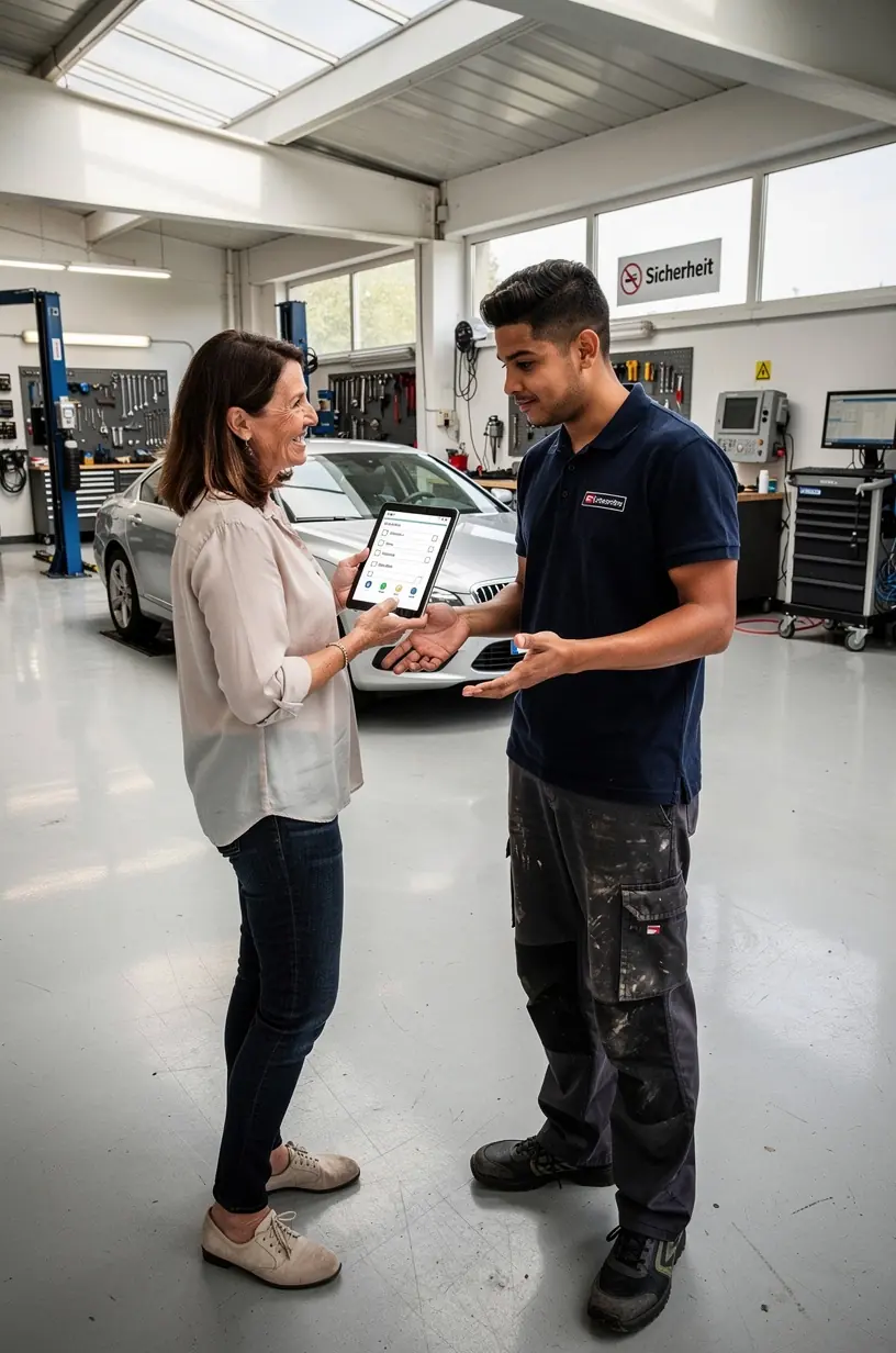 Techniker kontrolliert den Flüssigkeitsstand im Motorraum zur Gewährleistung der Fahrzeugfunktion.